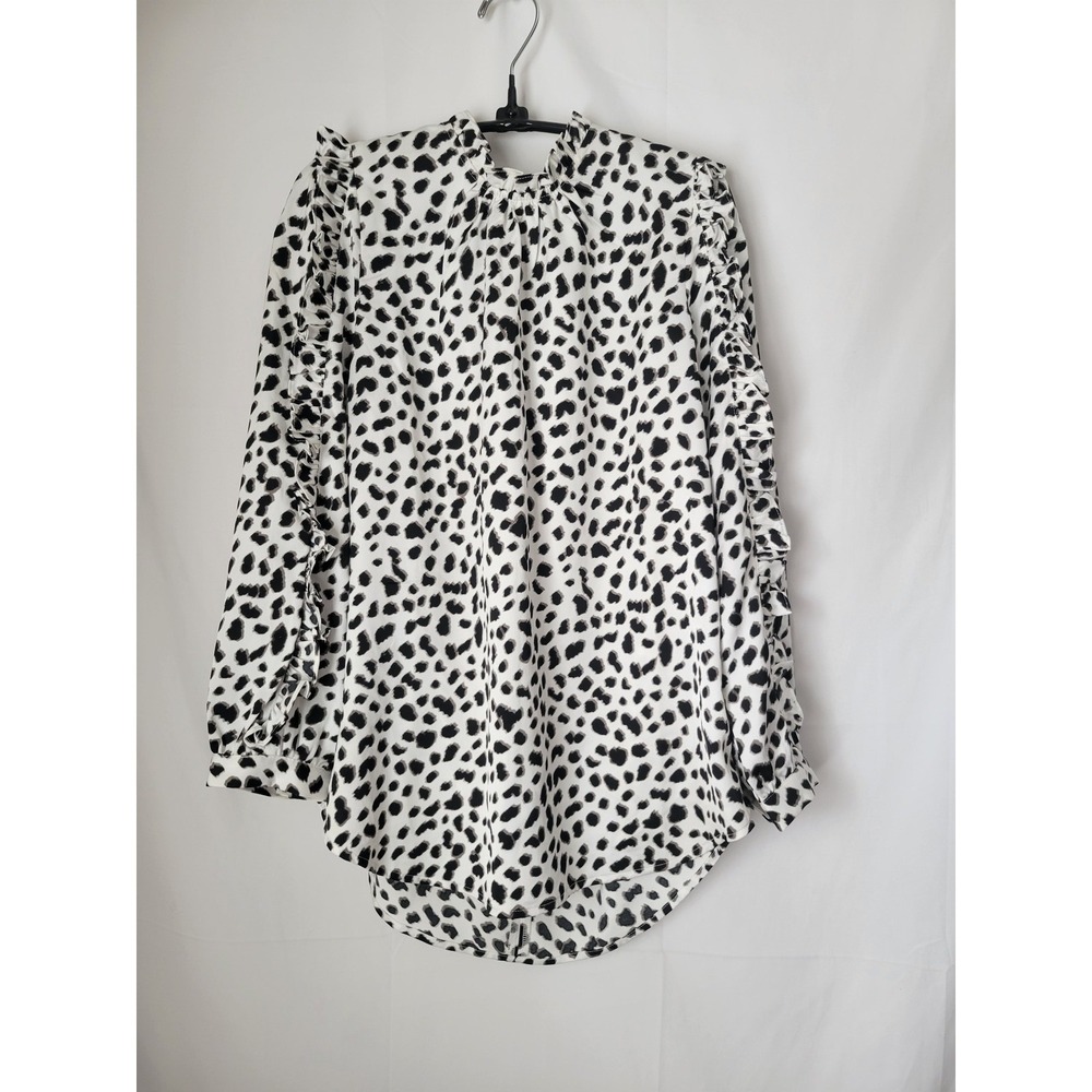 J.CREW Women's S Dalmatian Spot Ruffle Blouse Top Long Sleeve Keyhole High-Low
